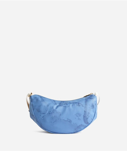 Borsa a tracolla a mezzaluna piccola in tessuto soft stampa Geo Color Jeans