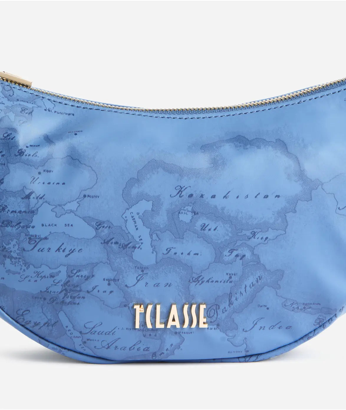 Borsa a tracolla a mezzaluna piccola in tessuto soft stampa Geo Color Jeans