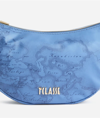 Borsa a tracolla a mezzaluna piccola in tessuto soft stampa Geo Color Jeans