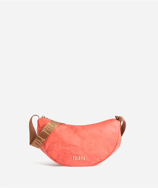 Borsa a tracolla a mezzaluna piccola in tessuto soft stampa Geo Color Aragosta