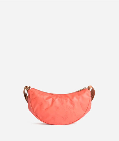 Borsa a tracolla a mezzaluna piccola in tessuto soft stampa Geo Color Aragosta