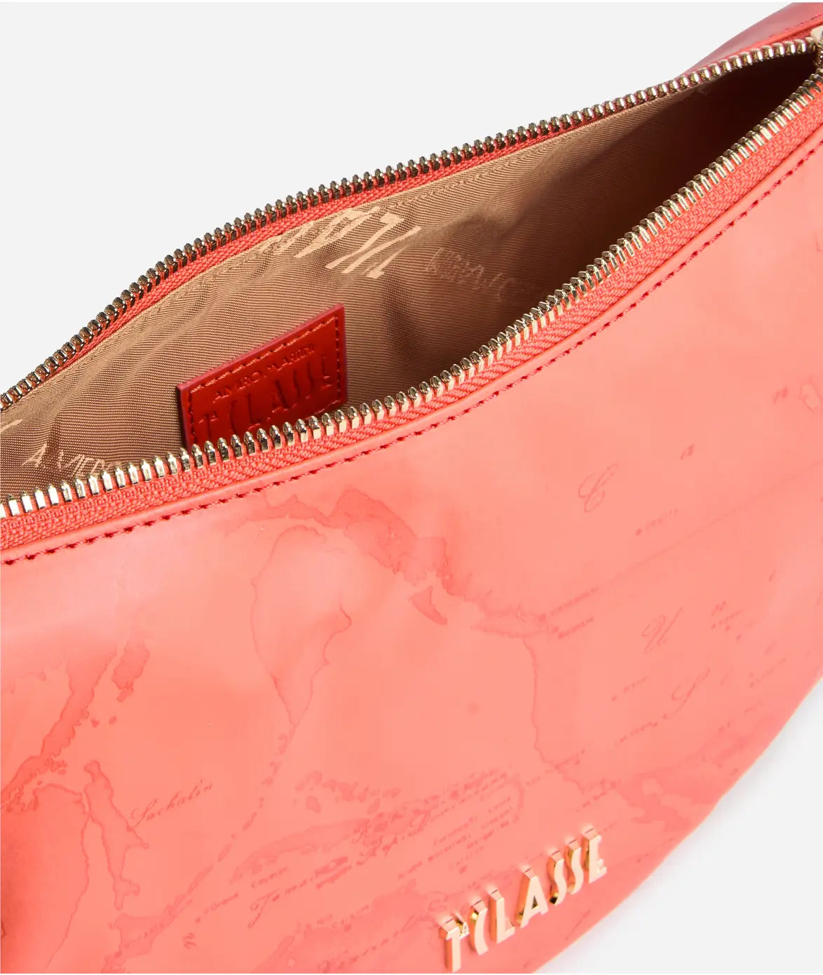 Borsa a tracolla a mezzaluna piccola in tessuto soft stampa Geo Color Aragosta