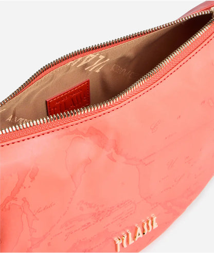 Borsa a tracolla a mezzaluna piccola in tessuto soft stampa Geo Color Aragosta