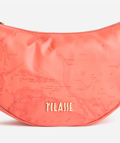Borsa a tracolla a mezzaluna piccola in tessuto soft stampa Geo Color Aragosta