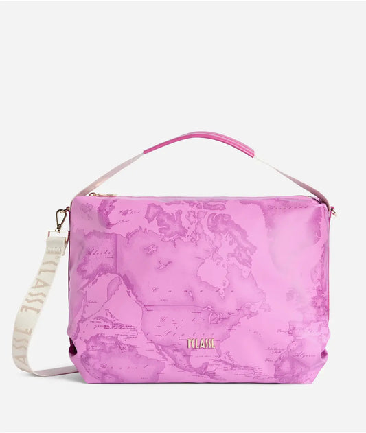 Borsa sottospalla in tessuto soft stampa Geo Color Malva