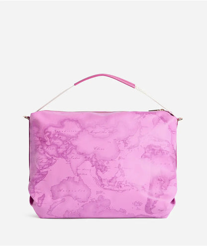 Borsa sottospalla in tessuto soft stampa Geo Color Malva