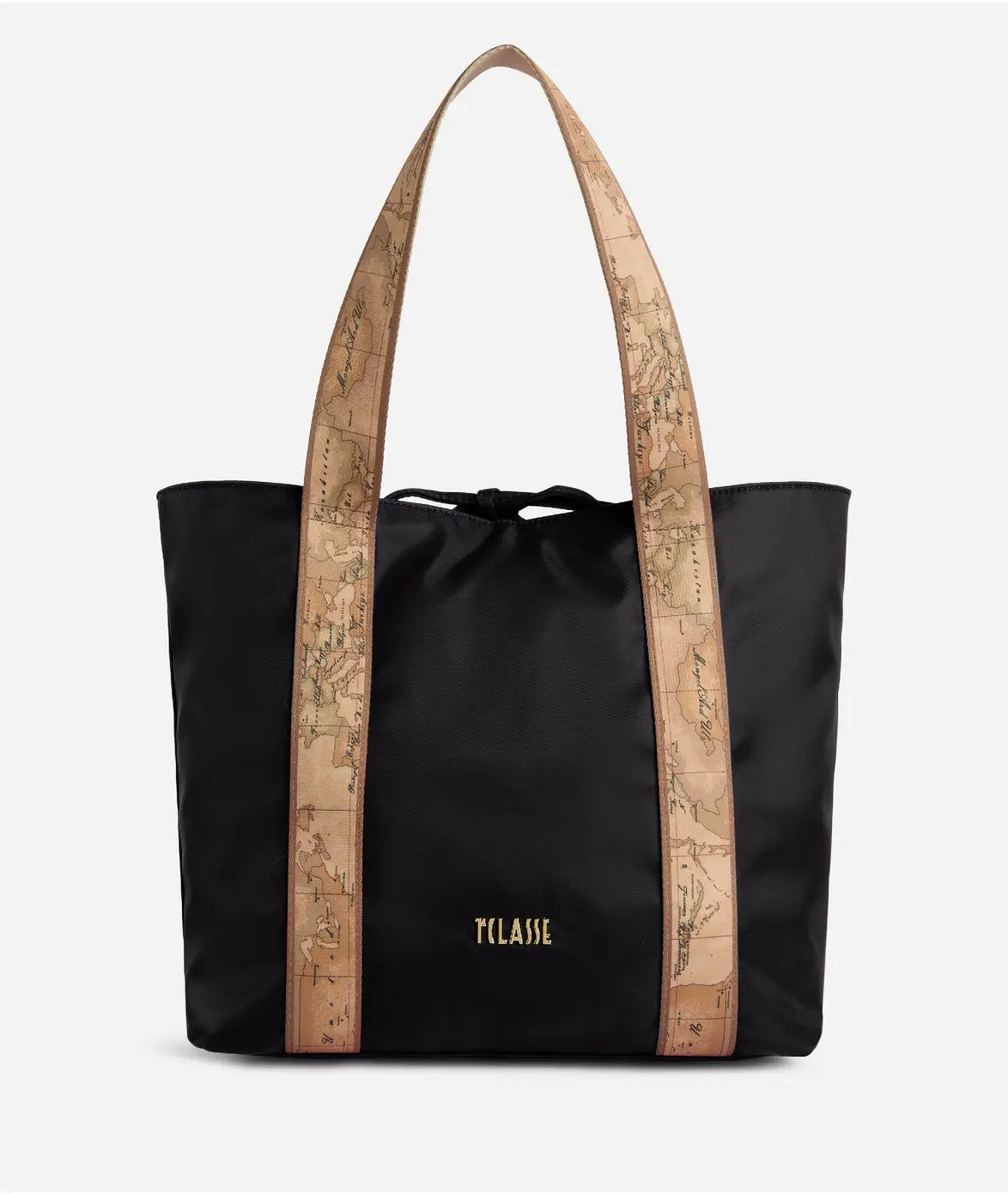 Borsa shopping reversibile in nylon e tessuto soft stampa Geo Classic Nero