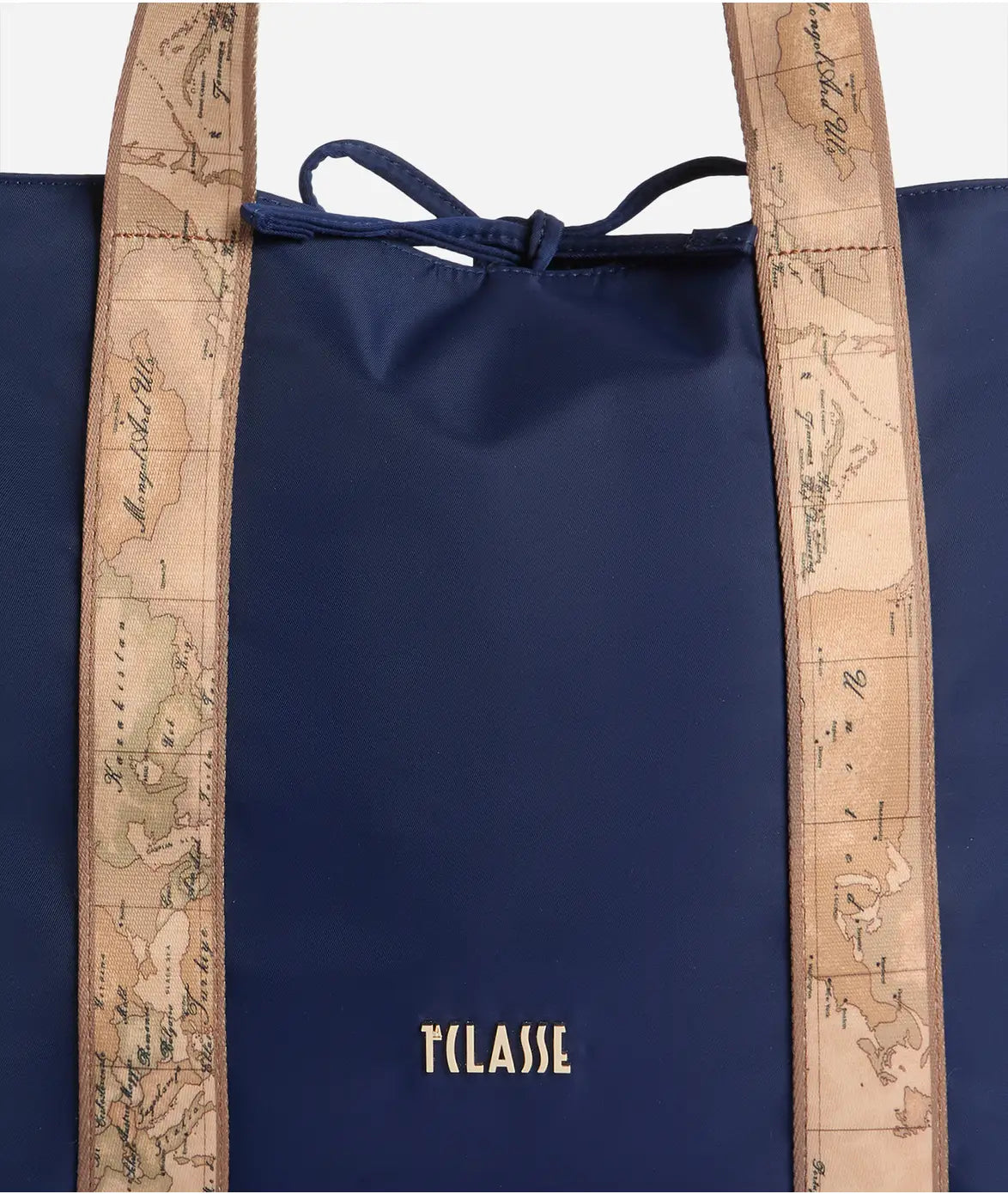 Borsa shopping reversibile in nylon e tessuto soft stampa Geo Classic Blu Notte