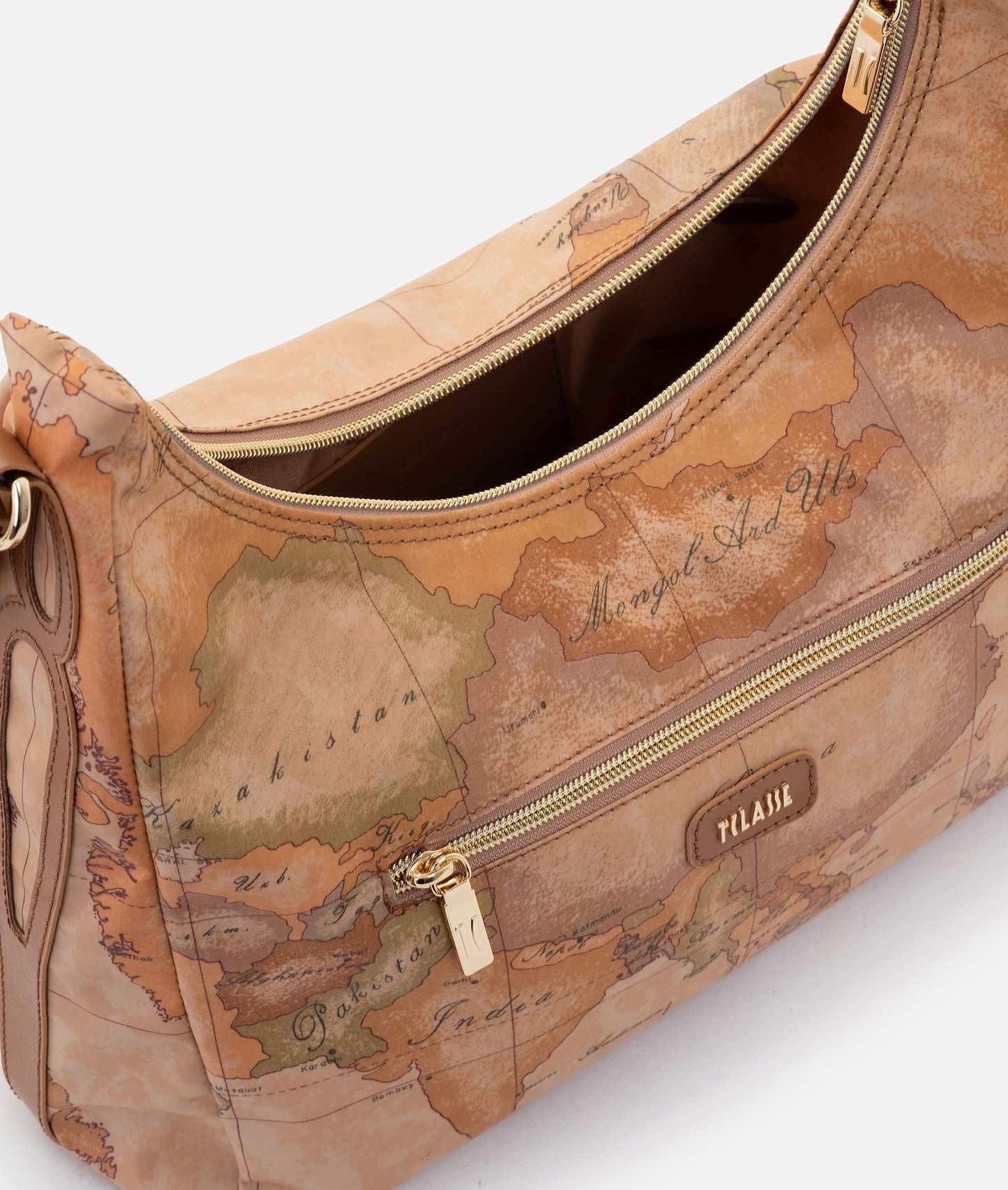 Borsa sottospalla in tessuto soft stampa Geo Classic Cuoio - Soft Petals - Alviero Martini Prima Classe