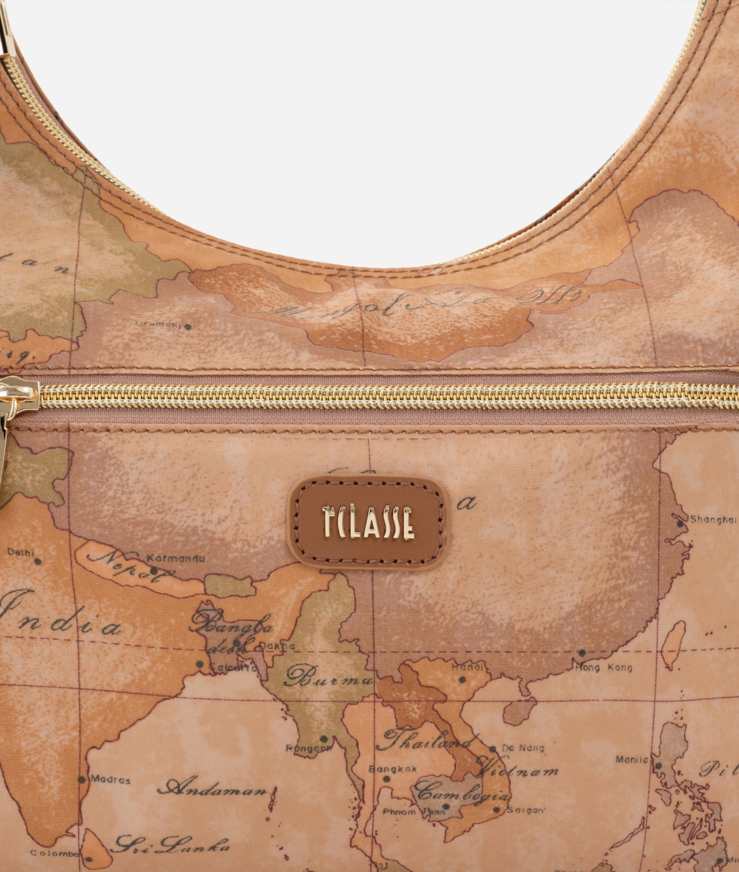 Borsa sottospalla in tessuto soft stampa Geo Classic Cuoio - Soft Petals - Alviero Martini Prima Classe