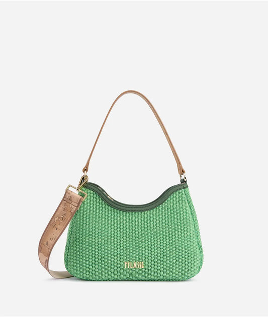 Borsa sottospalla in rafia intrecciata verde - Sunny Rafia - Alviero Martini Prima Classe