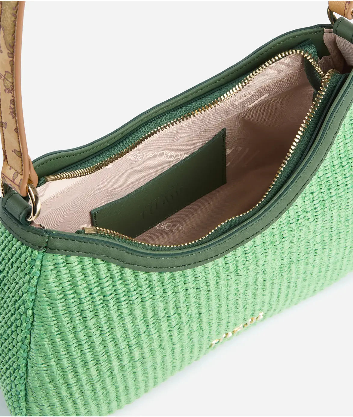 Borsa sottospalla in rafia intrecciata verde - Sunny Rafia - Alviero Martini Prima Classe