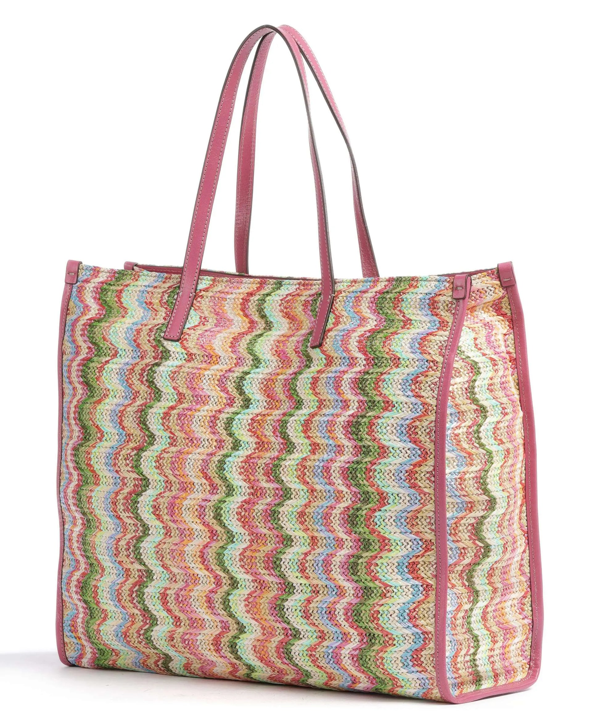 Borsa shopper grande in cuoio e rafia Lipstick Pink Mirra Wow