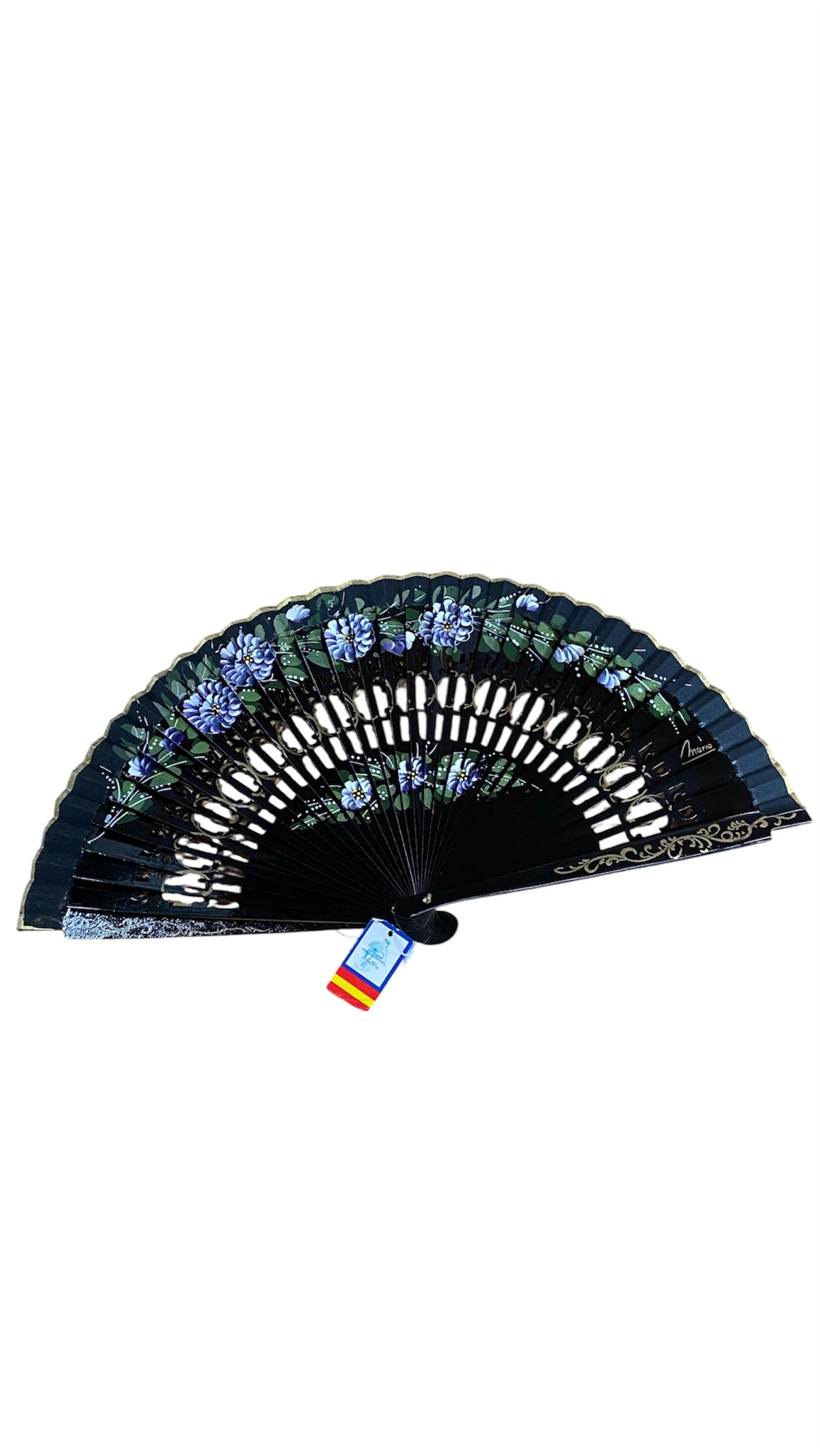 Ventaglio Spagnolo disegno fiori Nero con fiori Lilla - Abanicos Lola Blay