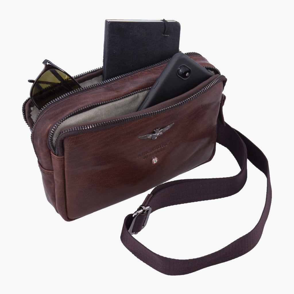 Bandoliera borsetto in pelle - Vintage - Aeronautica Militare marrone scuro