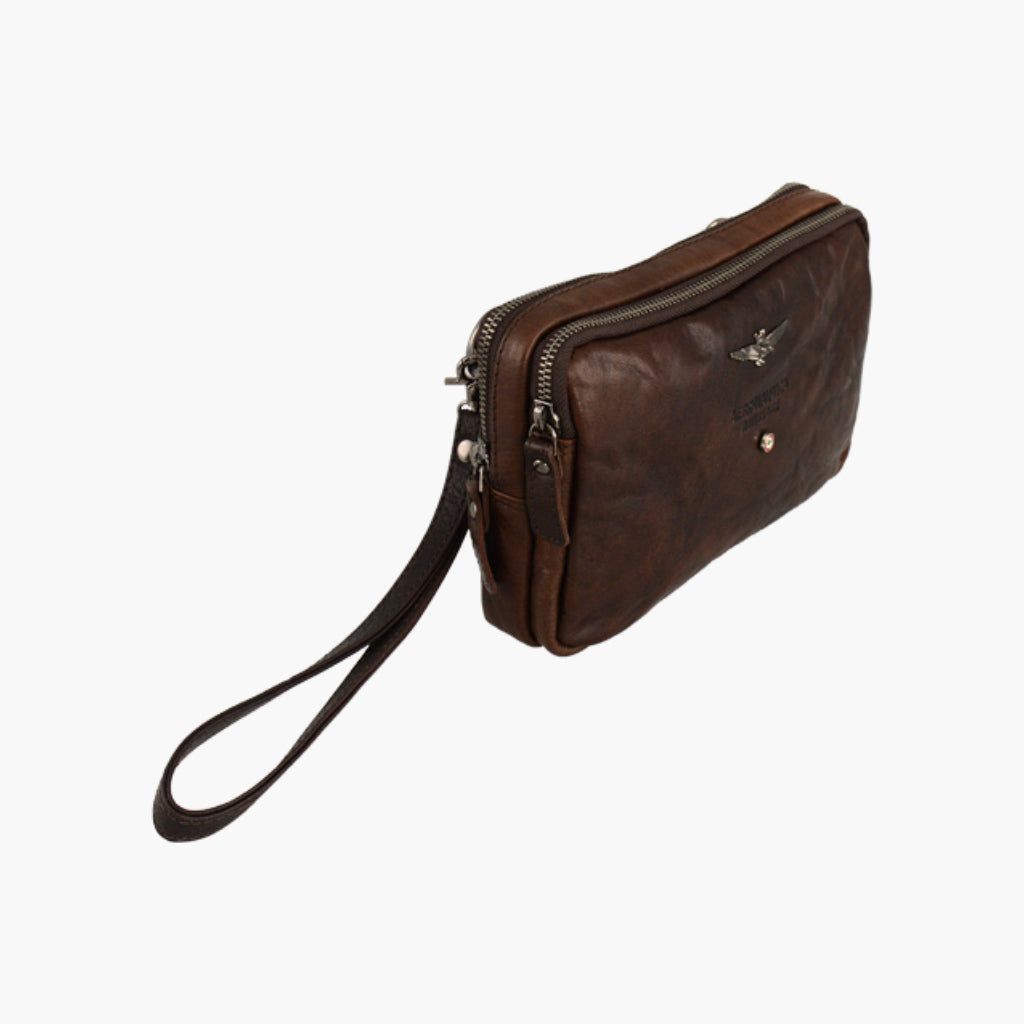 Bandoliera borsetto in pelle - Vintage - Aeronautica Militare marrone