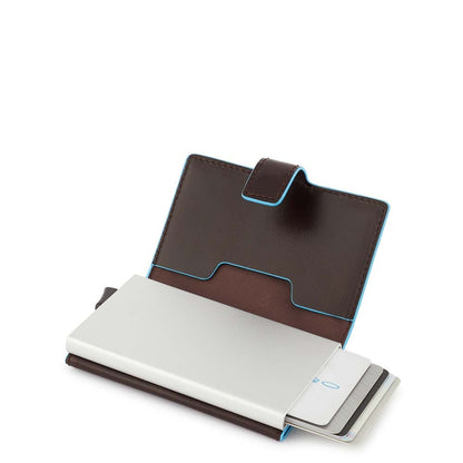 Portafogli porta carte di credito eject in metallo con protezione Rfid - Blu Square - Piquadro
